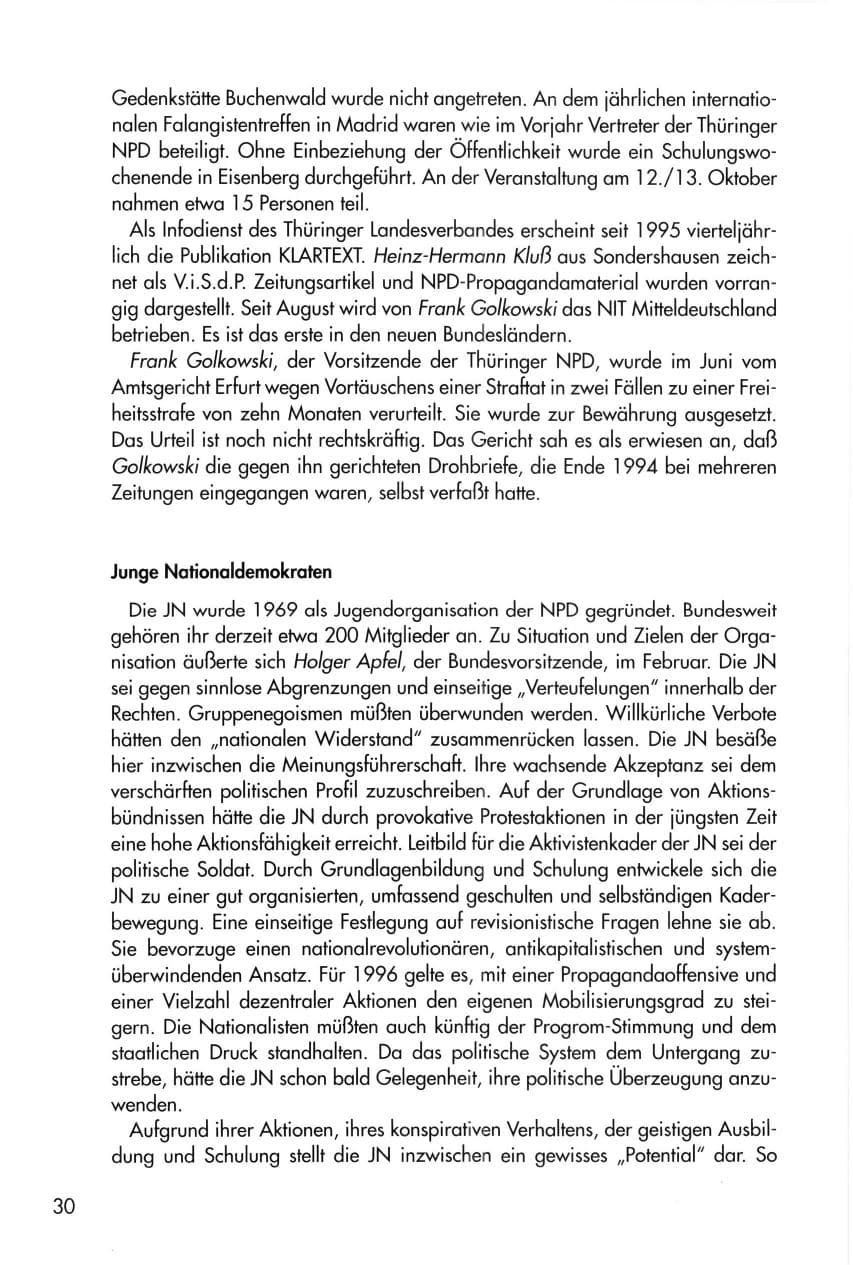 Seite 30 des Verfassungsschutzbericht 1996 Thüringen