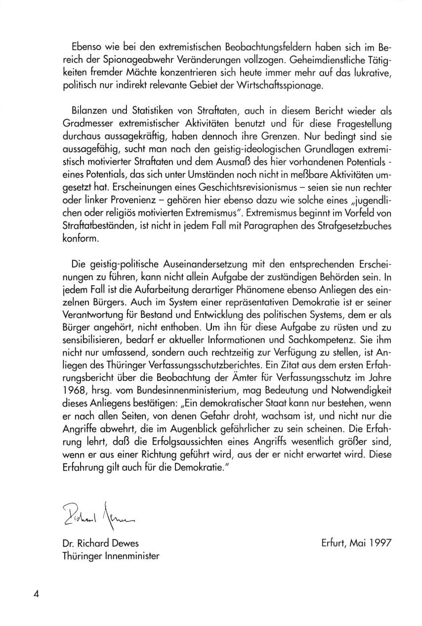 Seite 4 des Verfassungsschutzbericht 1996 Thüringen