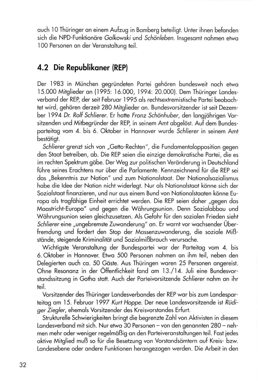 Seite 32 des Verfassungsschutzbericht 1996 Thüringen