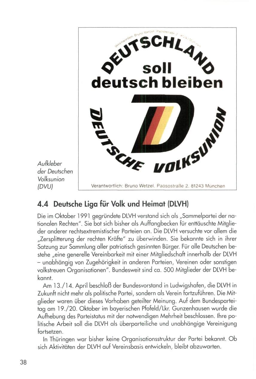 Seite 38 des Verfassungsschutzbericht 1996 Thüringen