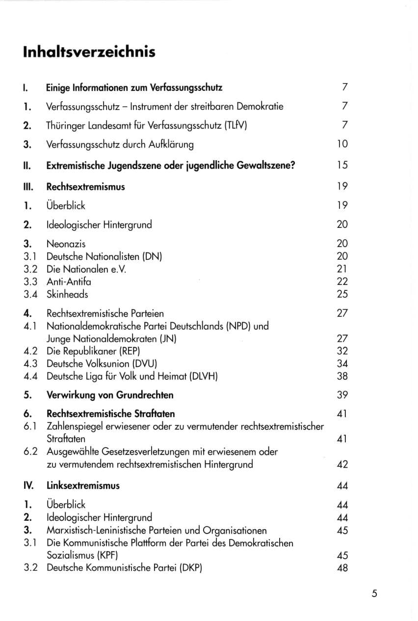 Seite 5 des Verfassungsschutzbericht 1996 Thüringen