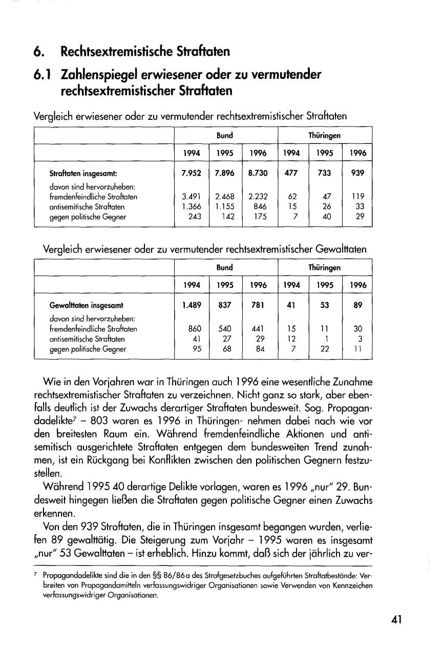 Seite 41 des Verfassungsschutzbericht 1996 Thüringen