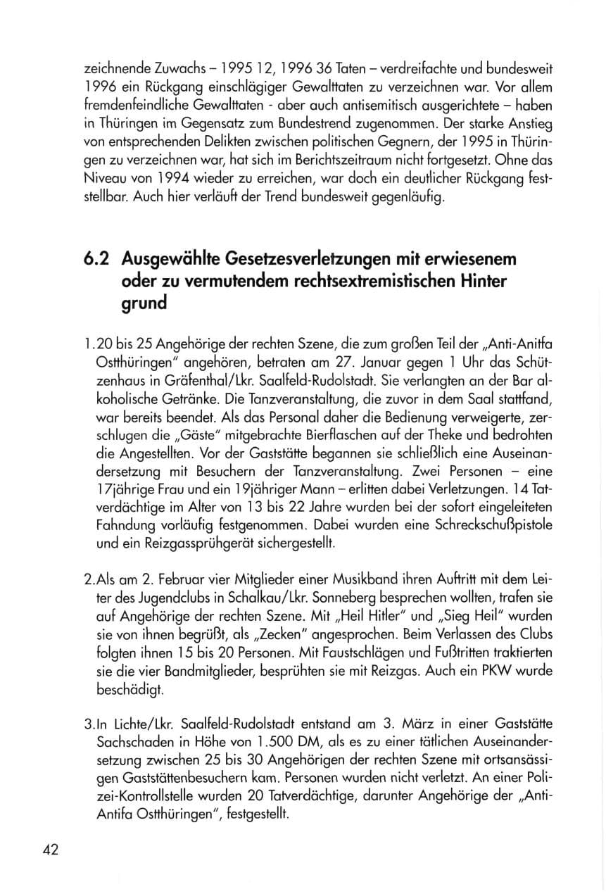 Seite 42 des Verfassungsschutzbericht 1996 Thüringen