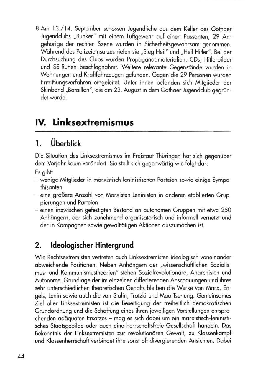 Seite 44 des Verfassungsschutzbericht 1996 Thüringen