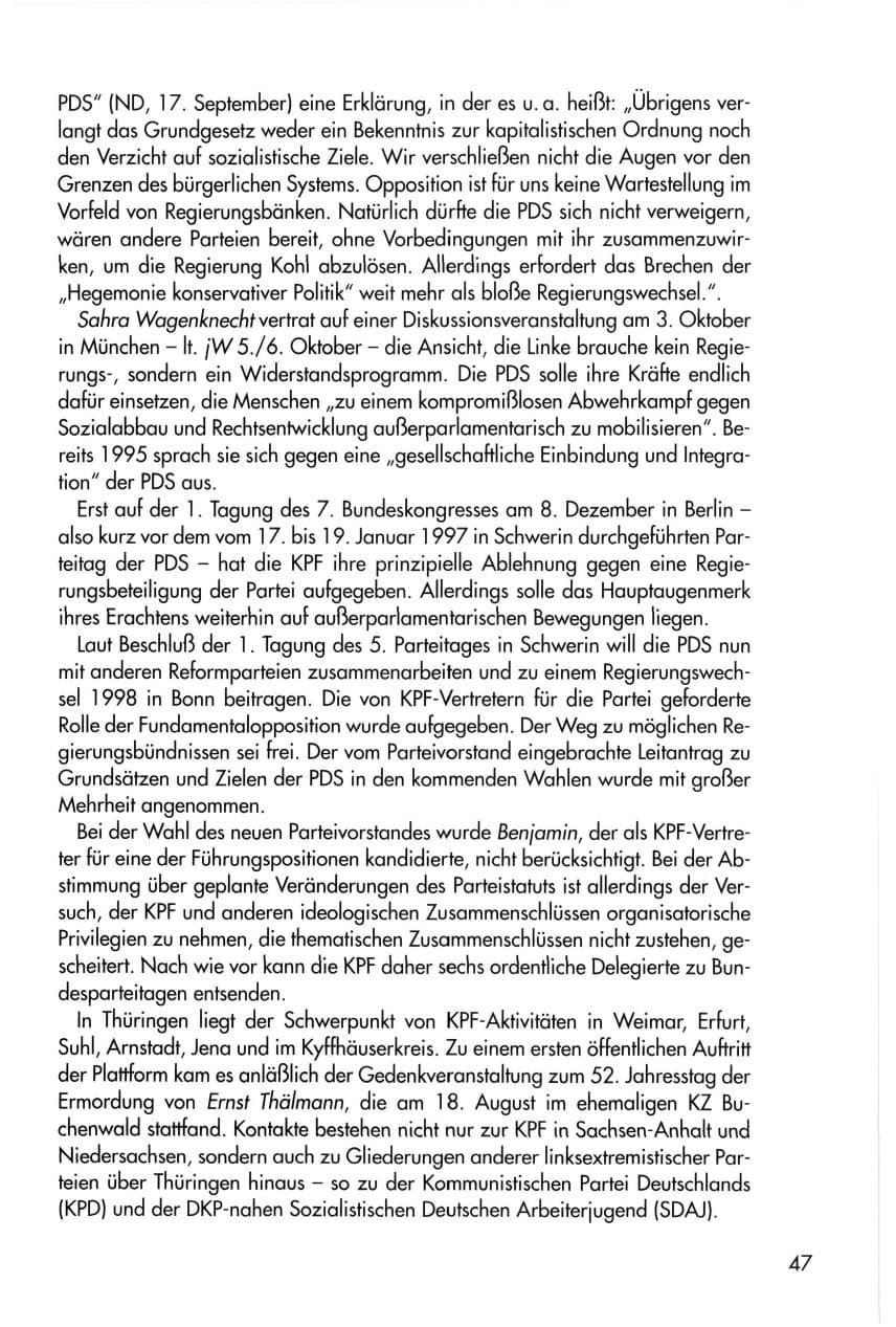 Seite 47 des Verfassungsschutzbericht 1996 Thüringen