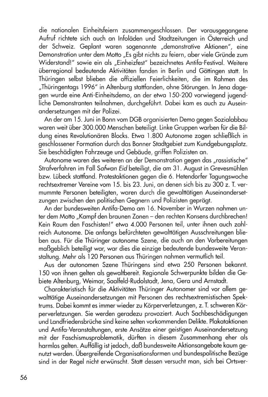 Seite 56 des Verfassungsschutzbericht 1996 Thüringen