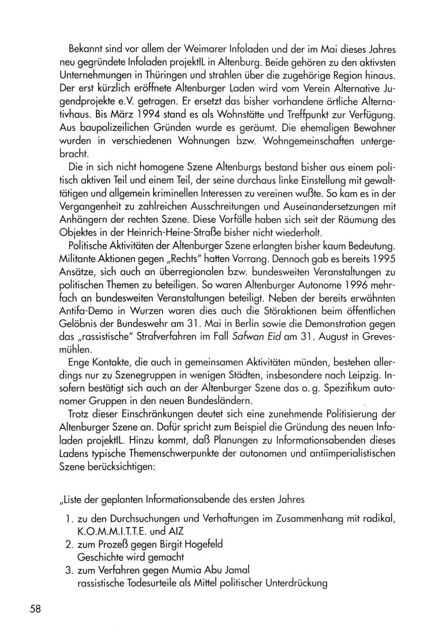 Seite 58 des Verfassungsschutzbericht 1996 Thüringen