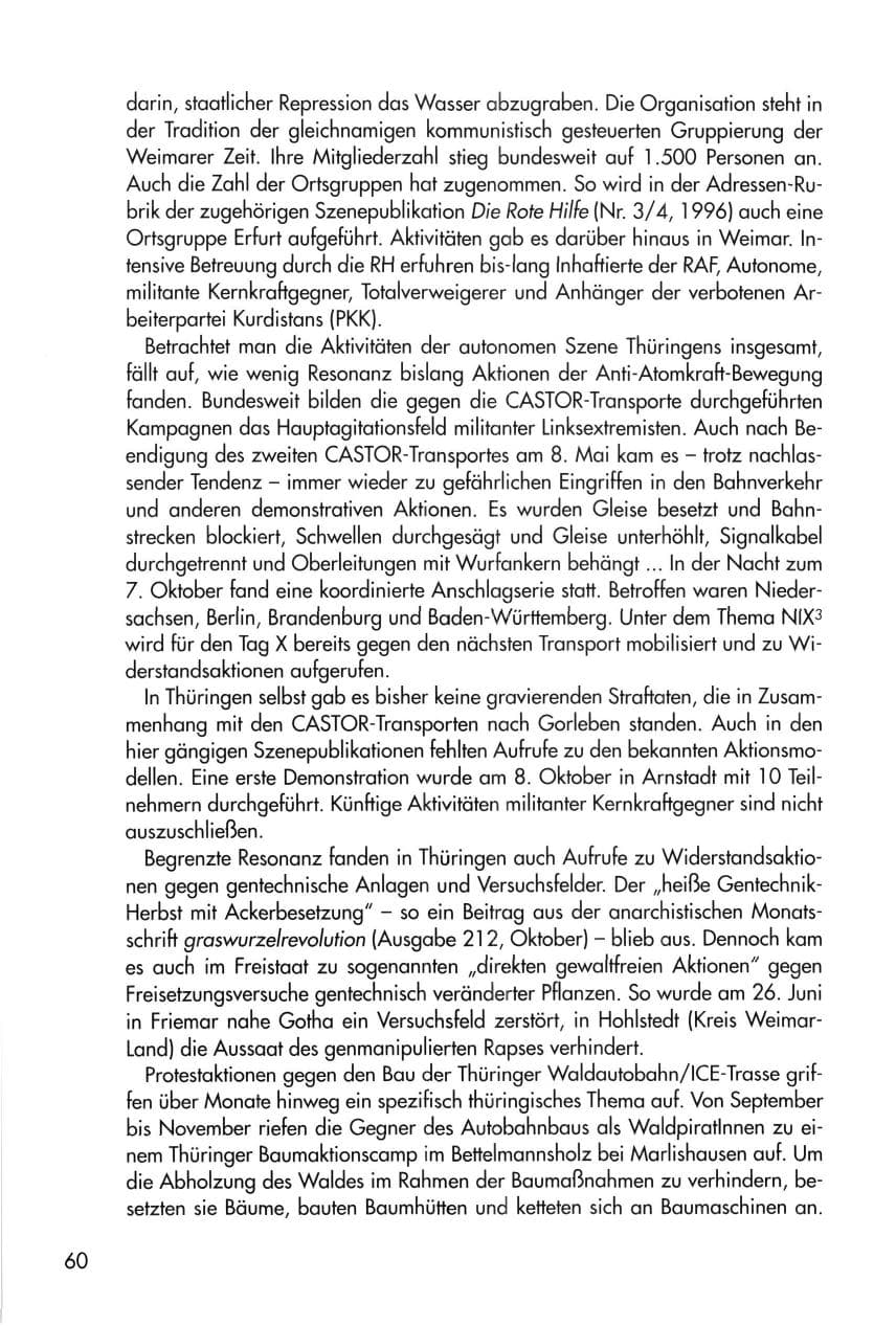 Seite 60 des Verfassungsschutzbericht 1996 Thüringen