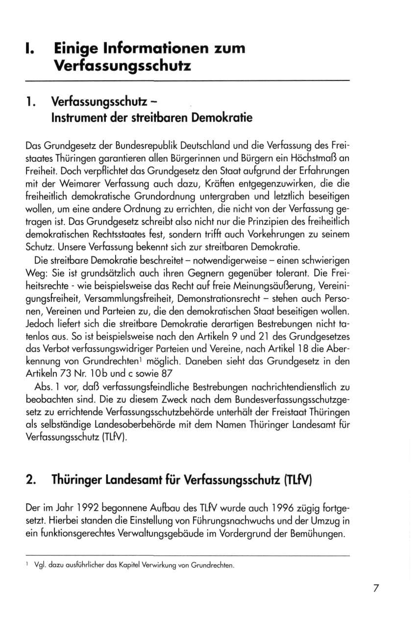 Seite 7 des Verfassungsschutzbericht 1996 Thüringen