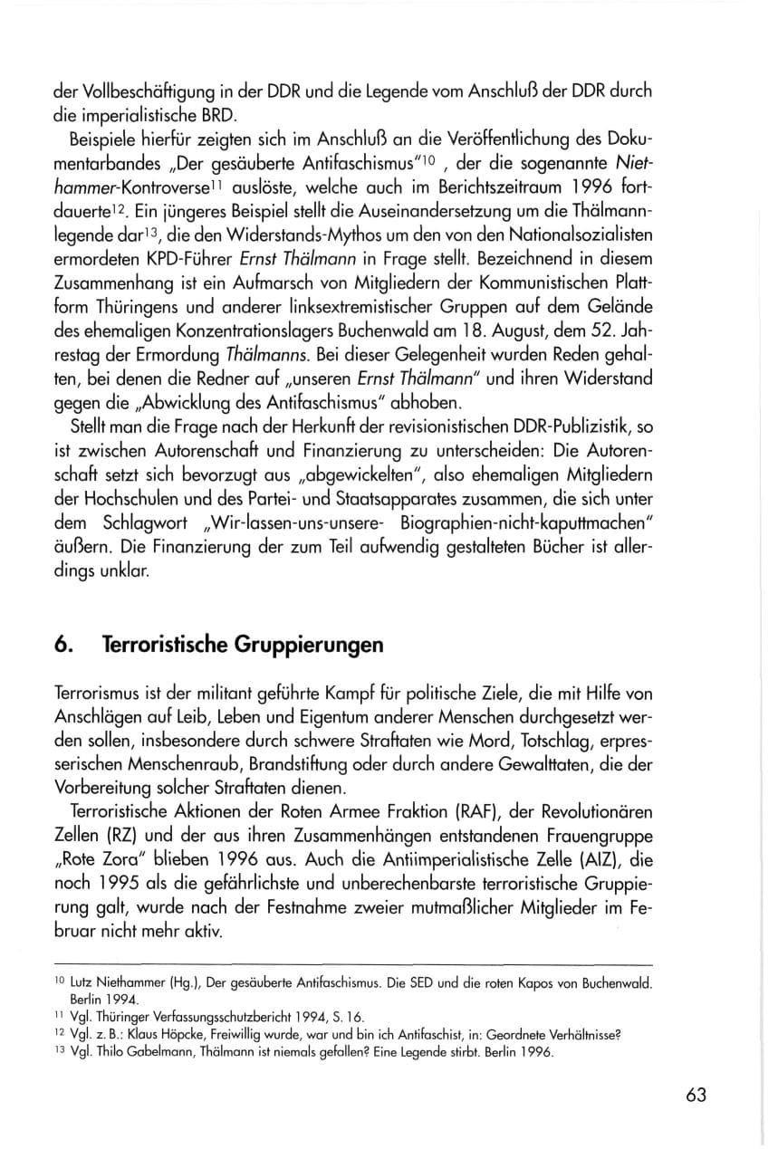 Seite 63 des Verfassungsschutzbericht 1996 Thüringen