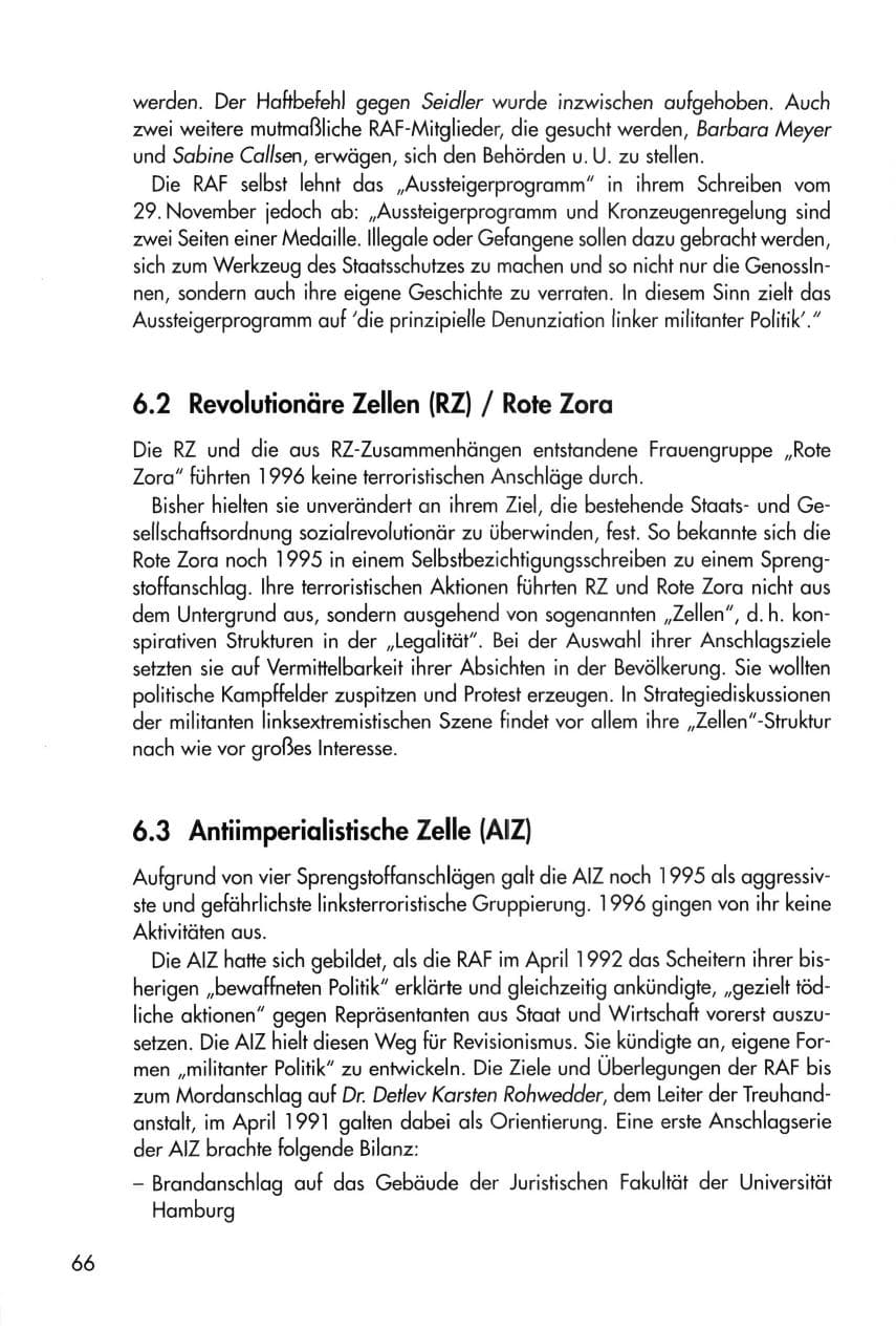 Seite 66 des Verfassungsschutzbericht 1996 Thüringen