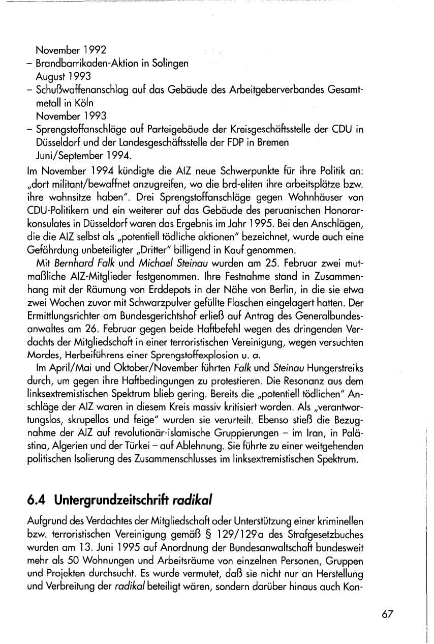 Seite 67 des Verfassungsschutzbericht 1996 Thüringen