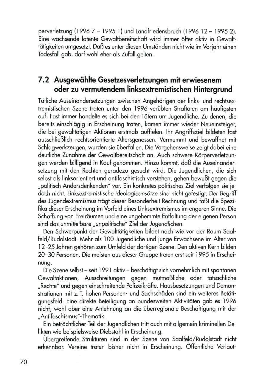 Seite 70 des Verfassungsschutzbericht 1996 Thüringen