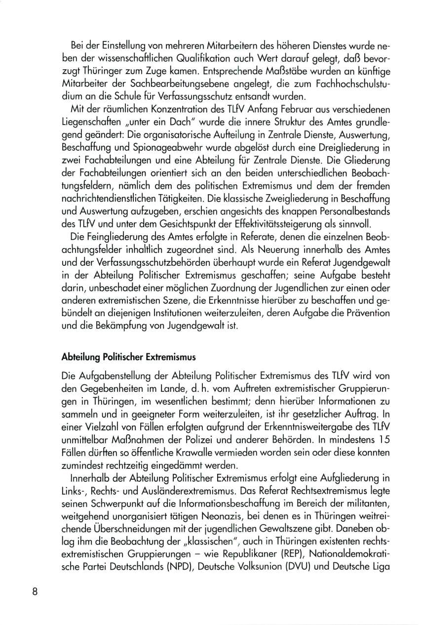 Seite 8 des Verfassungsschutzbericht 1996 Thüringen