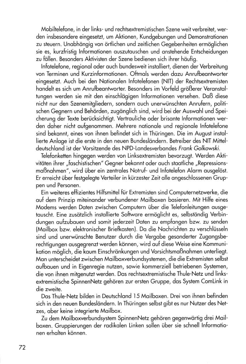 Seite 72 des Verfassungsschutzbericht 1996 Thüringen