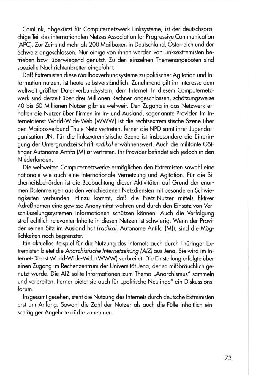 Seite 73 des Verfassungsschutzbericht 1996 Thüringen