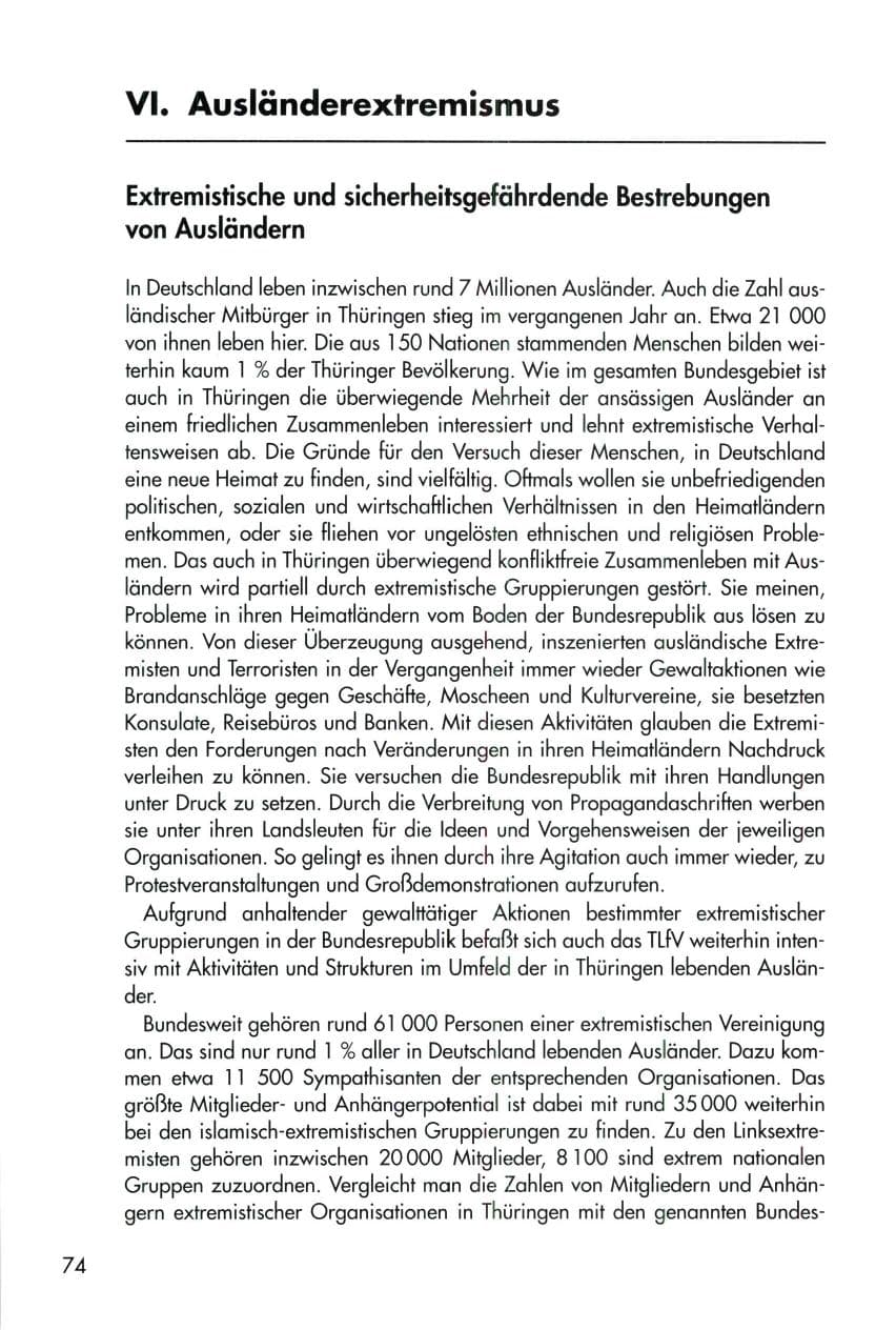 Seite 74 des Verfassungsschutzbericht 1996 Thüringen