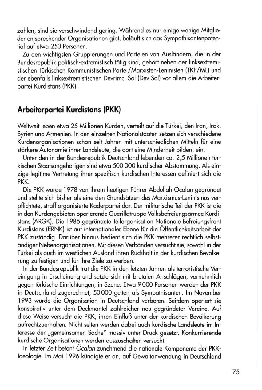 Seite 75 des Verfassungsschutzbericht 1996 Thüringen