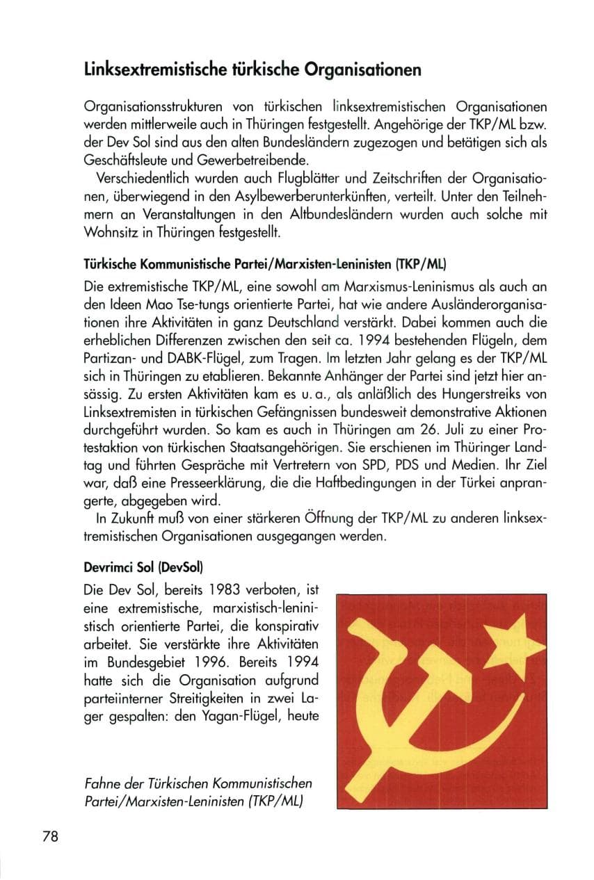 Seite 78 des Verfassungsschutzbericht 1996 Thüringen