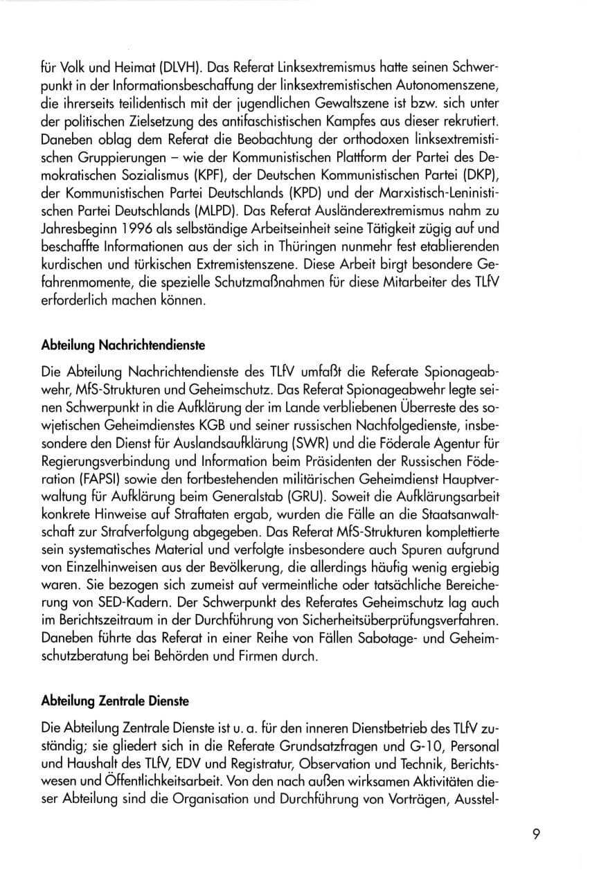 Seite 9 des Verfassungsschutzbericht 1996 Thüringen