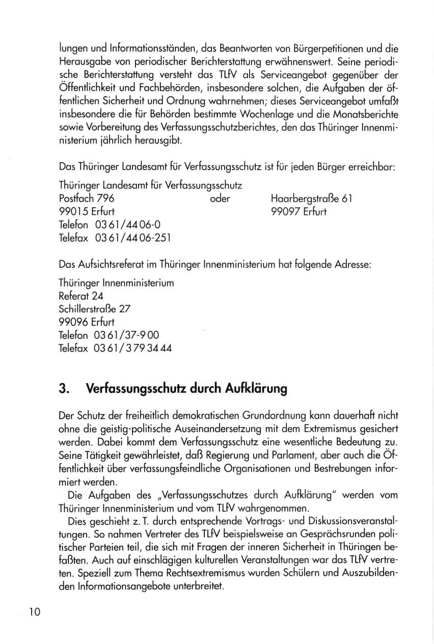 Seite 10 des Verfassungsschutzbericht 1996 Thüringen