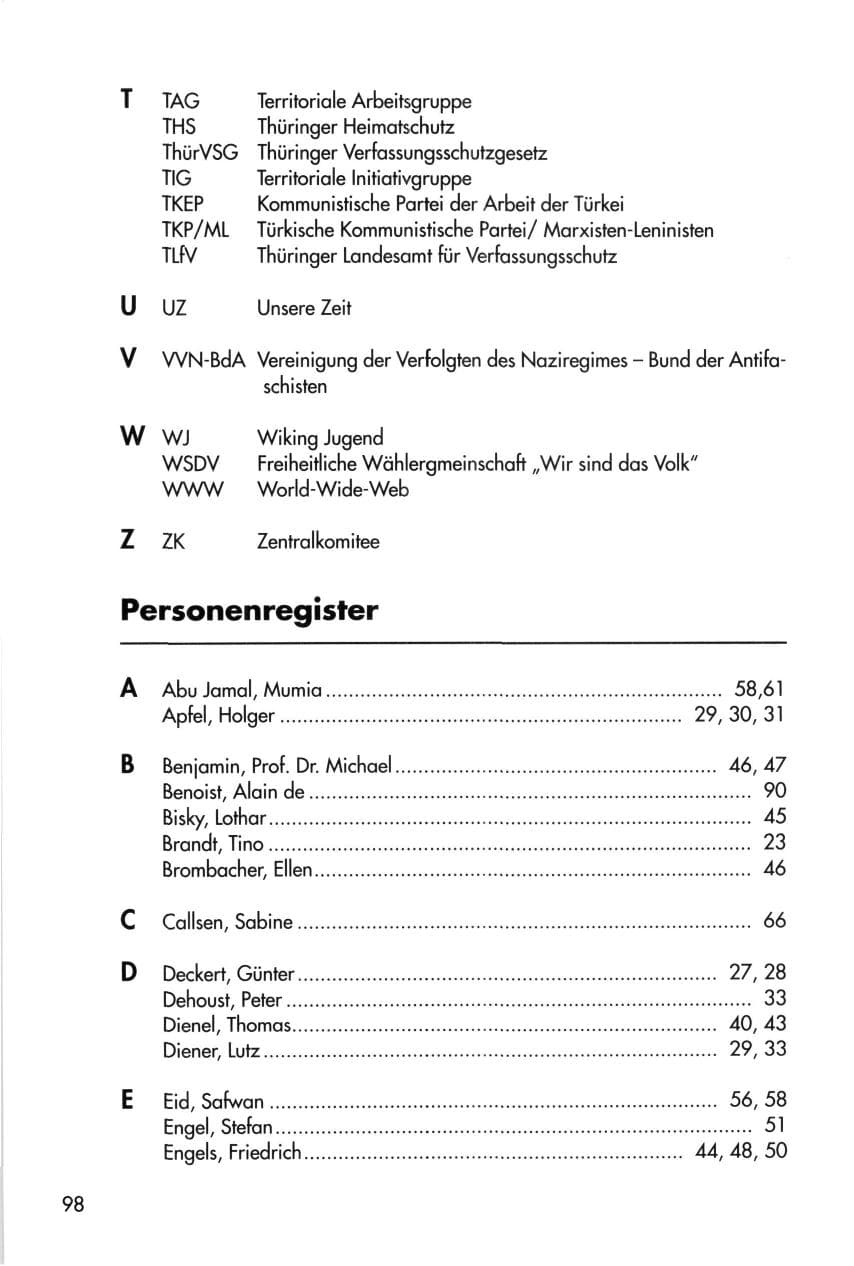 Seite 98 des Verfassungsschutzbericht 1996 Thüringen
