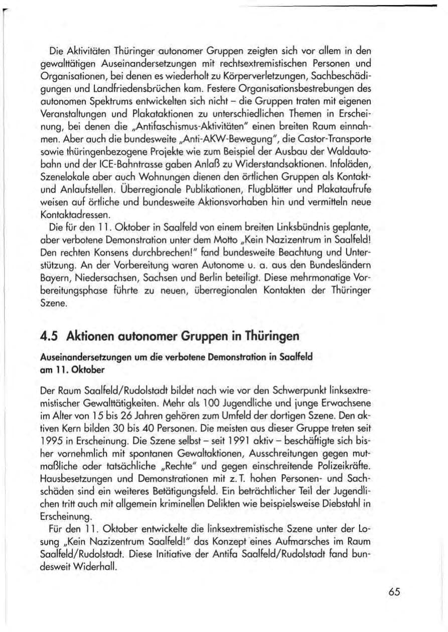 Seite 67 des Verfassungsschutzbericht 1997 Thüringen