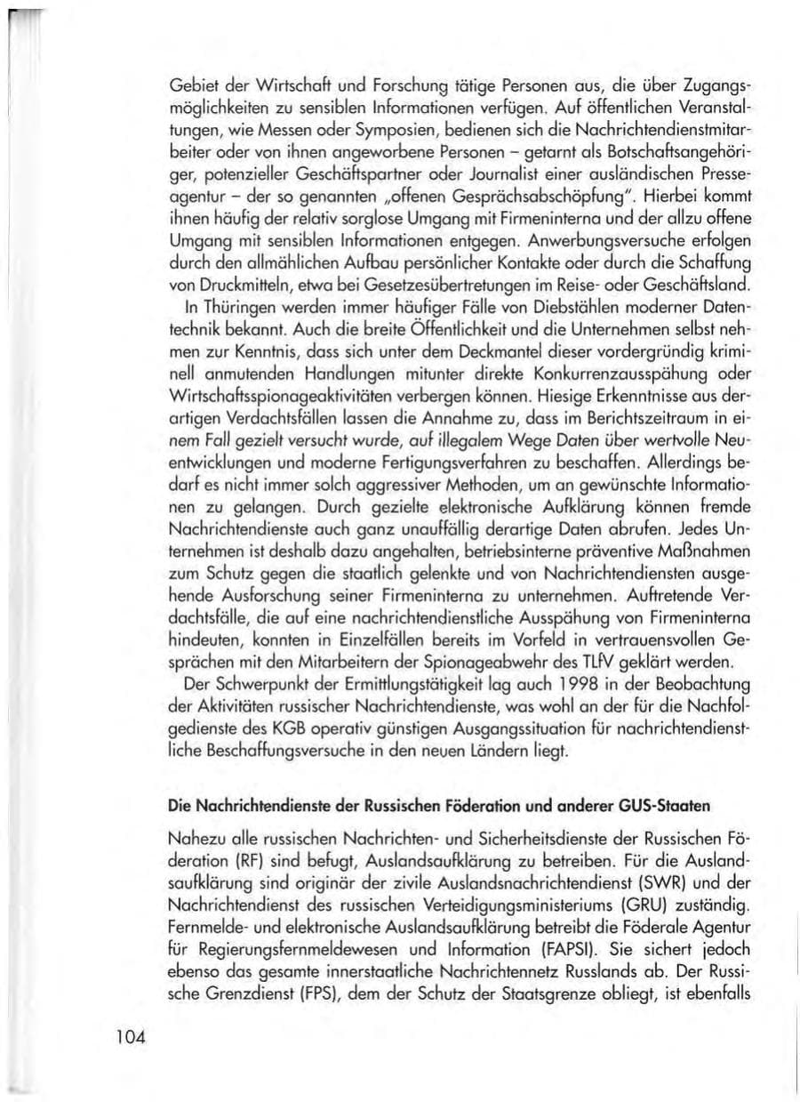 Seite 106 des Verfassungsschutzbericht 1998 Thüringen