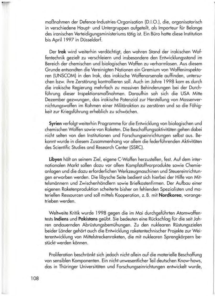 Seite 110 des Verfassungsschutzbericht 1998 Thüringen