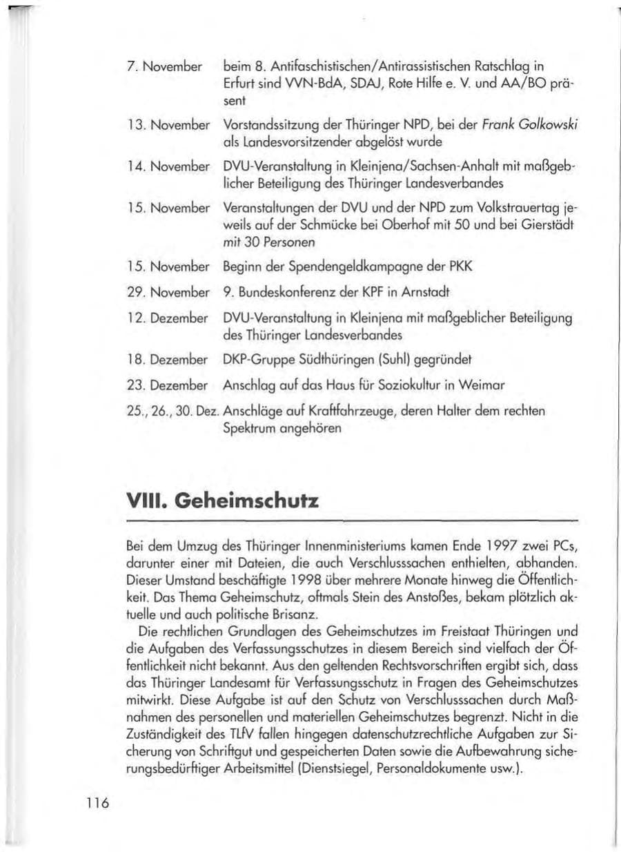 Seite 118 des Verfassungsschutzbericht 1998 Thüringen