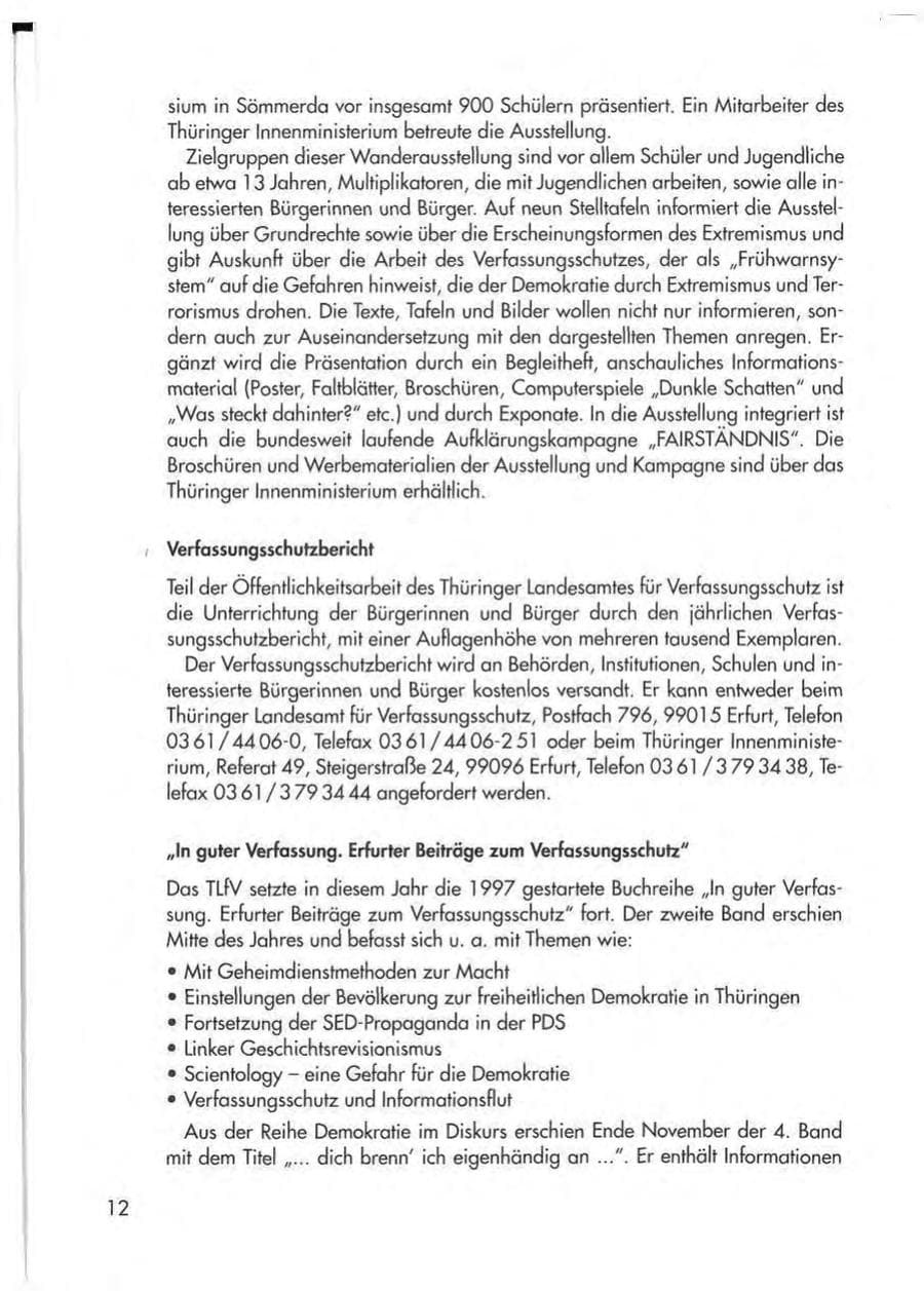 Seite 14 des Verfassungsschutzbericht 1998 Thüringen