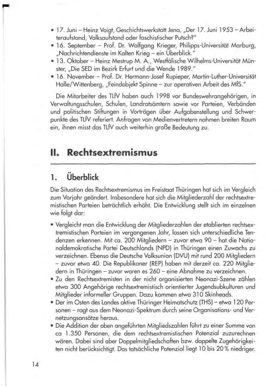 Seite 16 des Verfassungsschutzbericht 1998 Thüringen