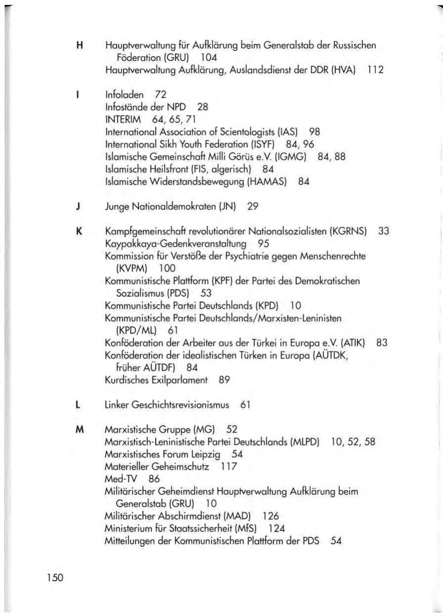 Seite 152 des Verfassungsschutzbericht 1998 Thüringen