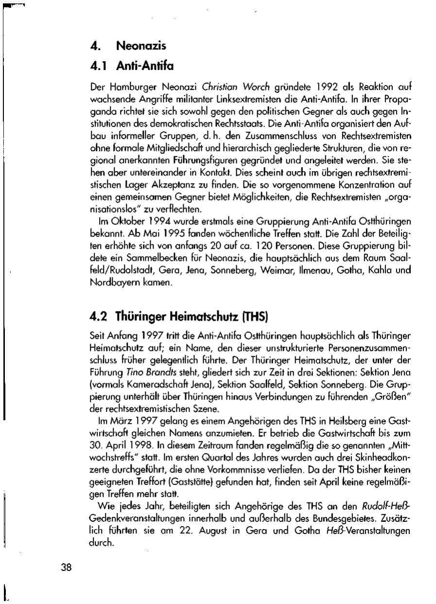 Seite 40 des Verfassungsschutzbericht 1998 Thüringen