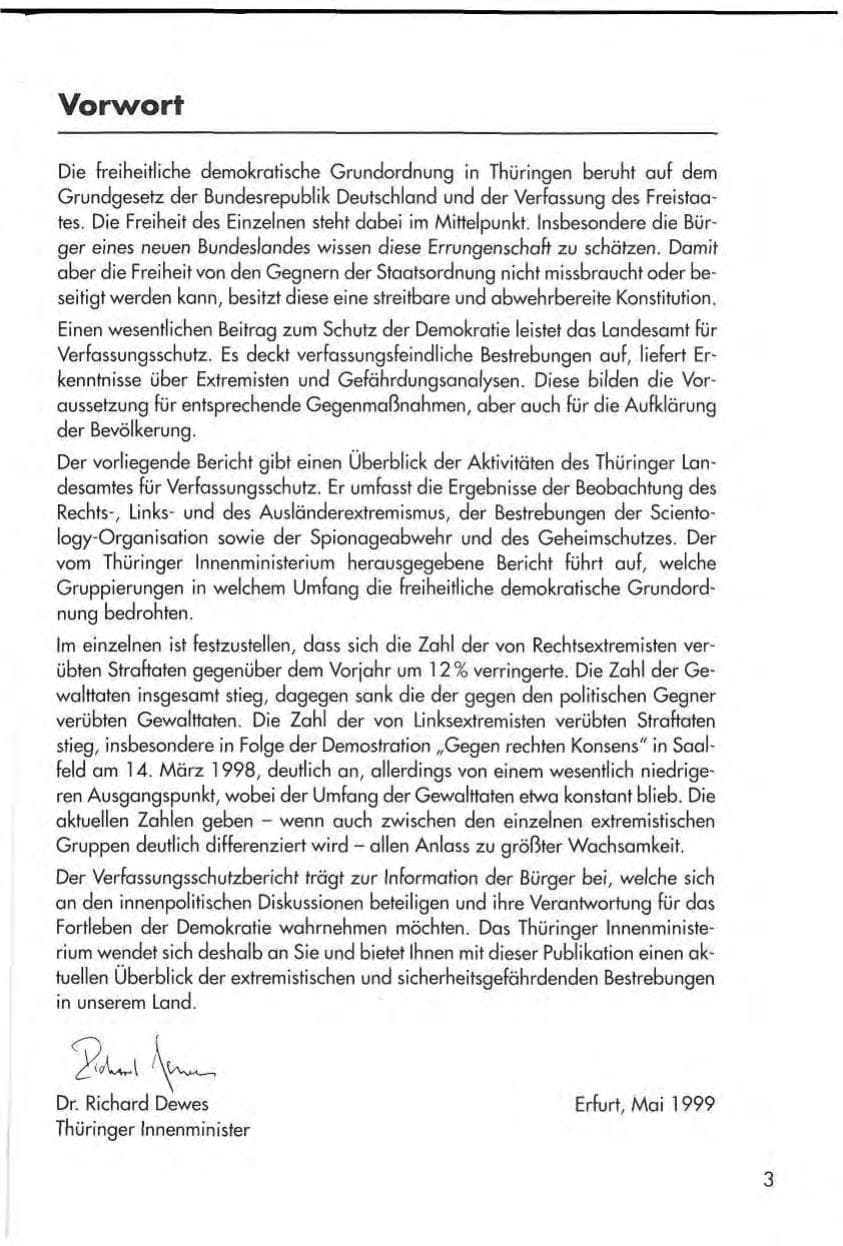 Seite 5 des Verfassungsschutzbericht 1998 Thüringen