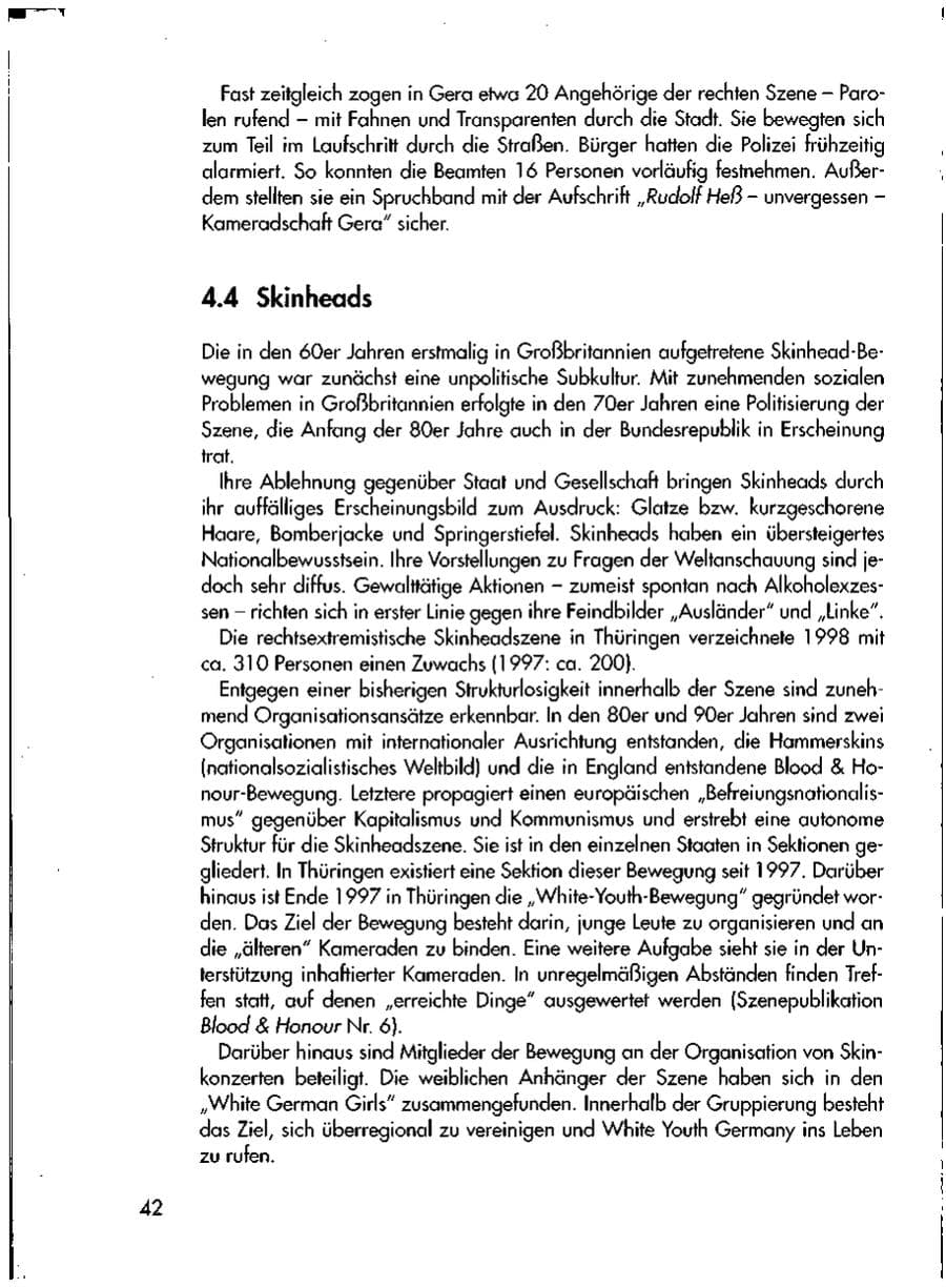 Seite 44 des Verfassungsschutzbericht 1998 Thüringen