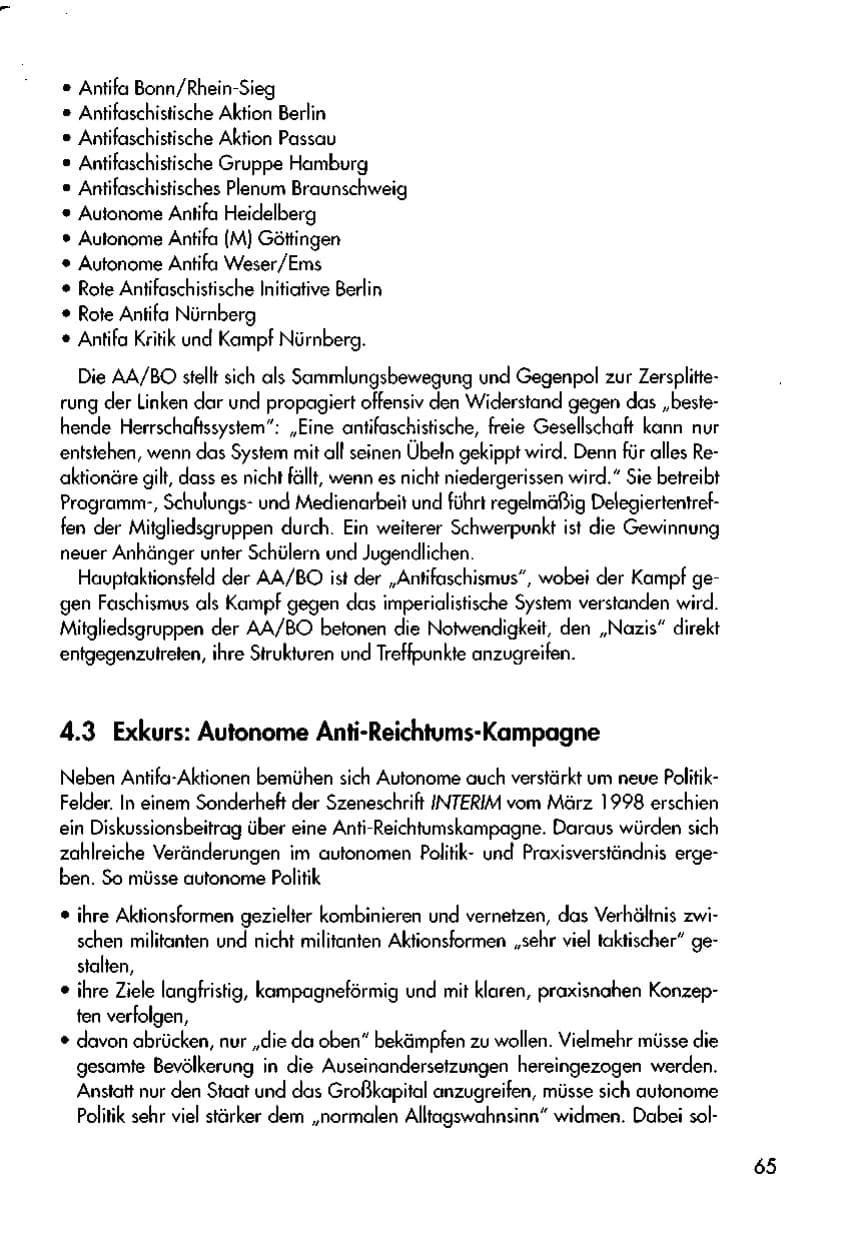 Seite 67 des Verfassungsschutzbericht 1998 Thüringen