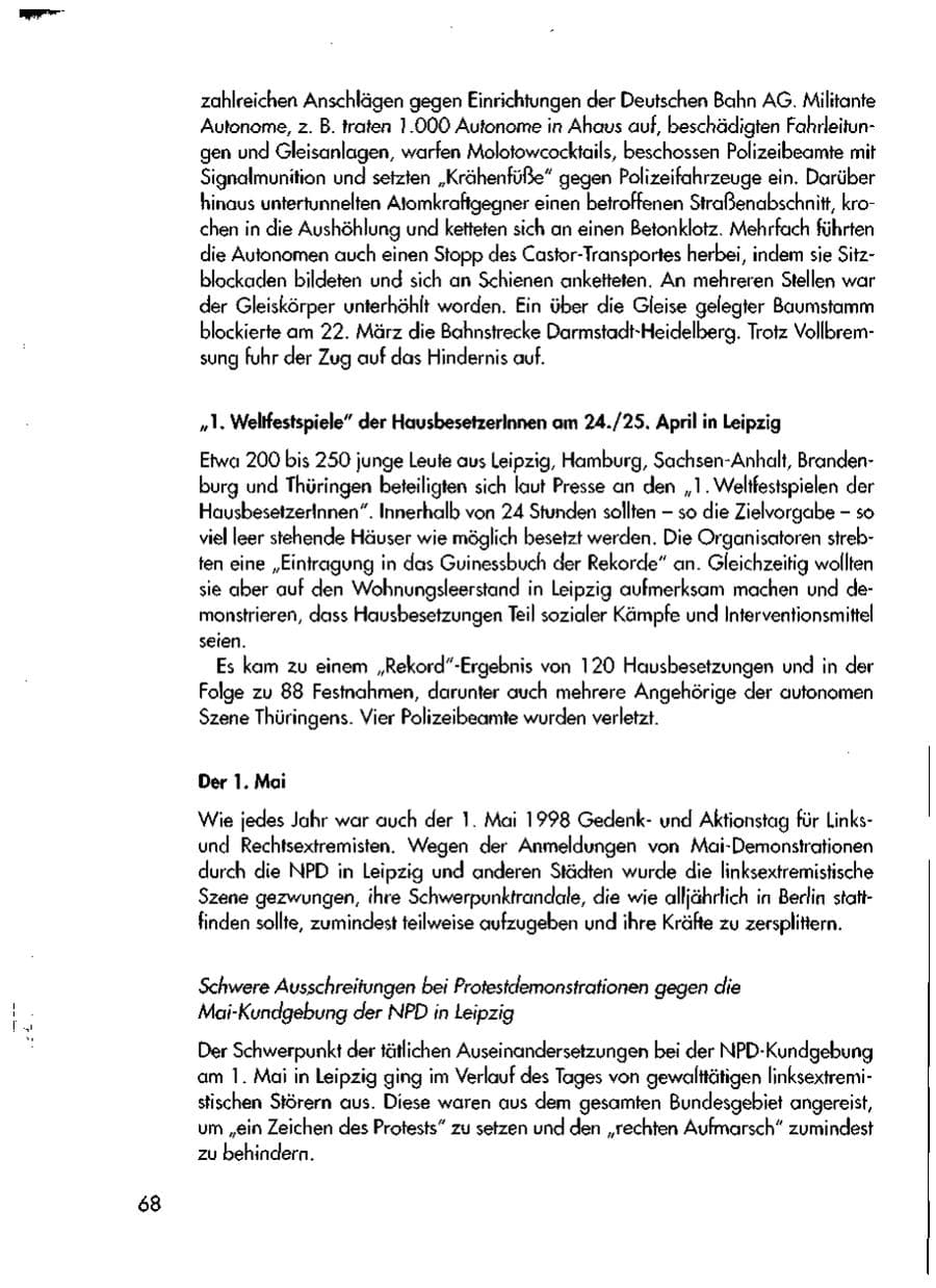 Seite 70 des Verfassungsschutzbericht 1998 Thüringen