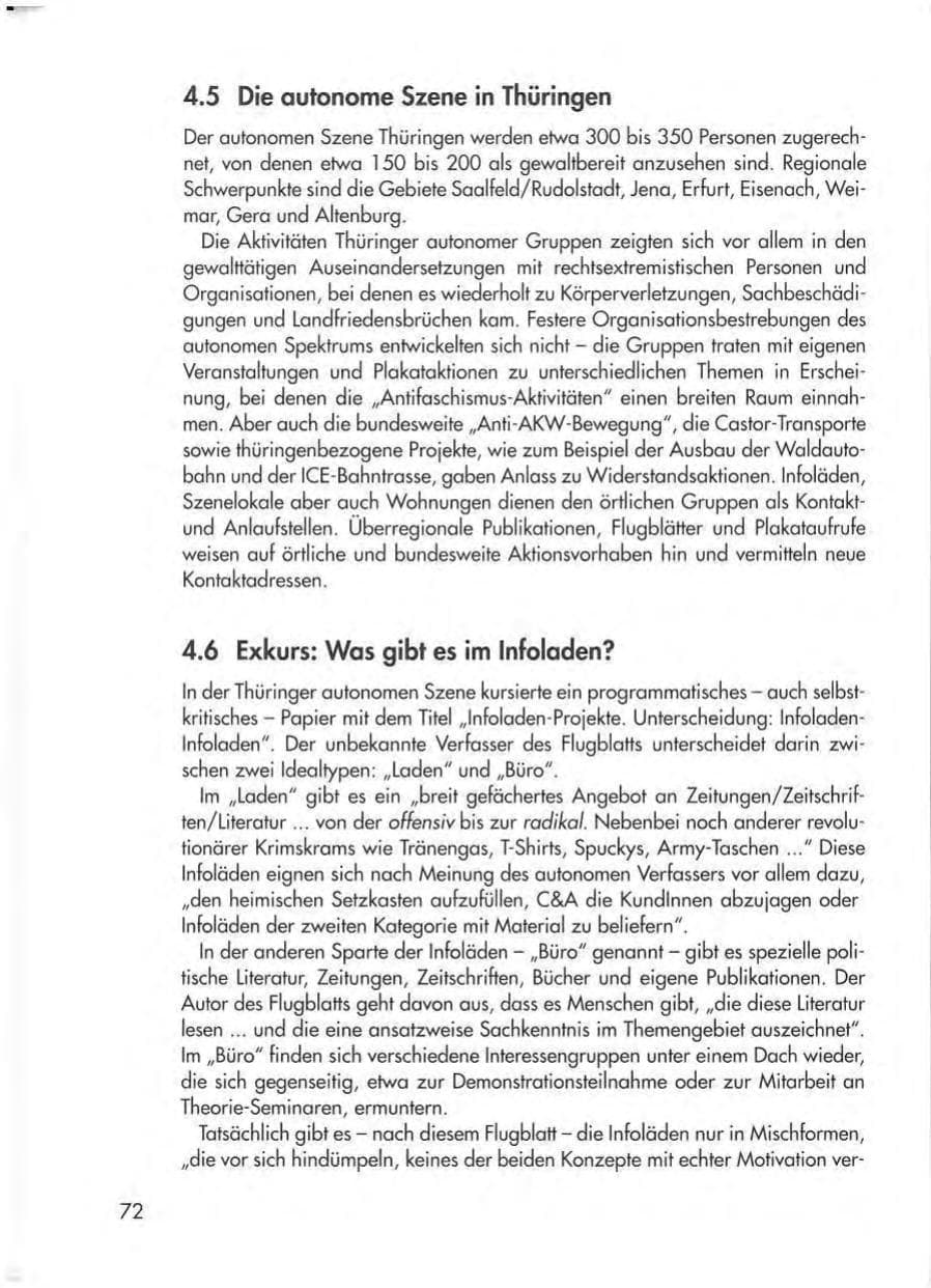 Seite 74 des Verfassungsschutzbericht 1998 Thüringen