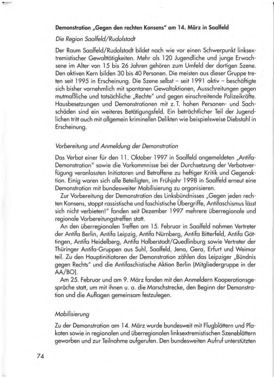 Seite 76 des Verfassungsschutzbericht 1998 Thüringen
