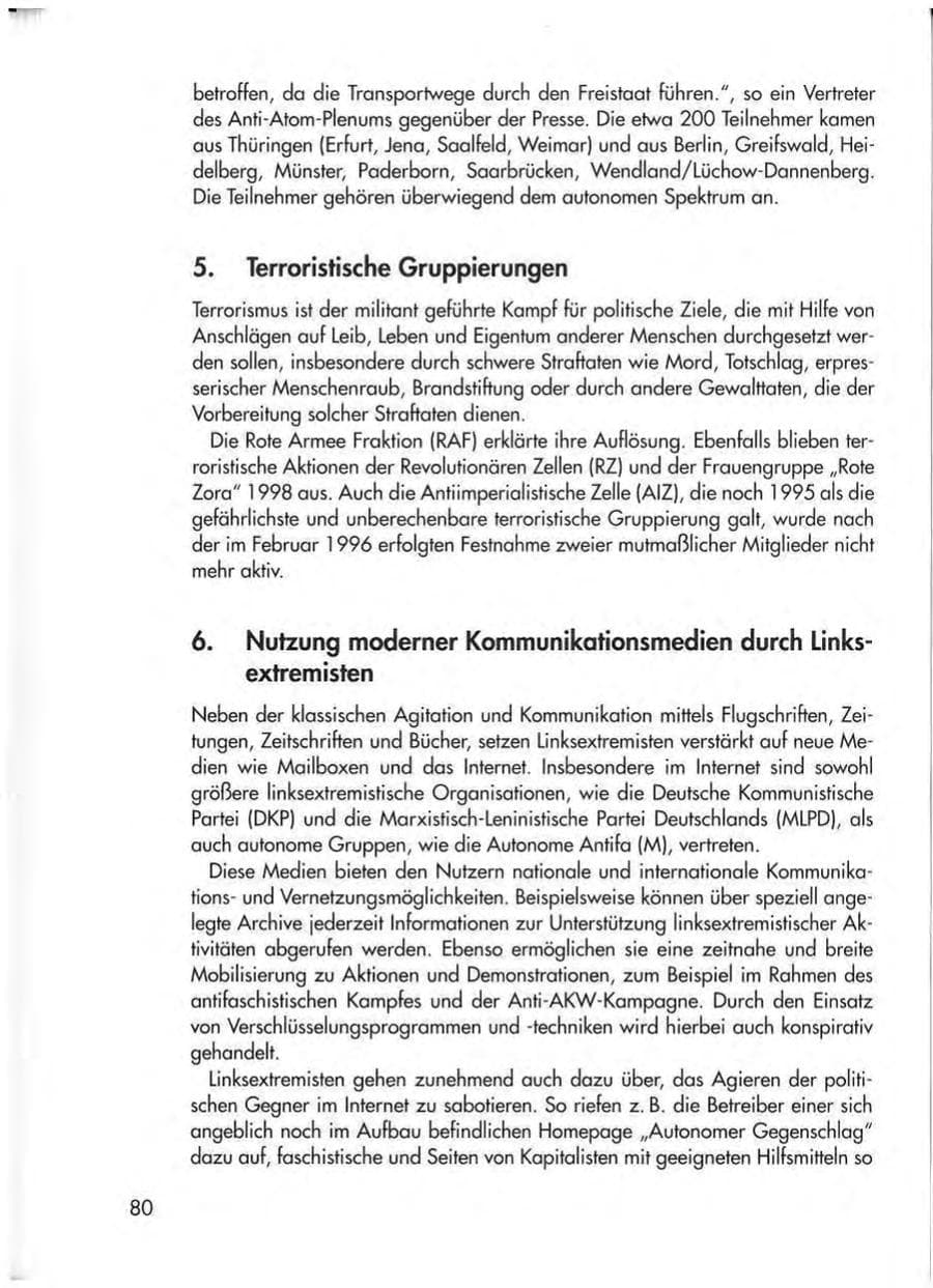 Seite 82 des Verfassungsschutzbericht 1998 Thüringen