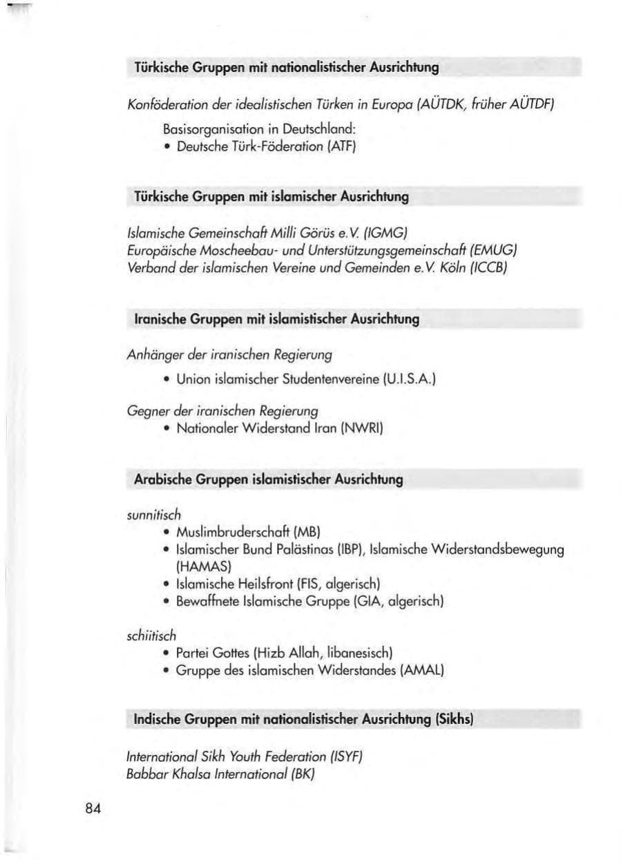 Seite 86 des Verfassungsschutzbericht 1998 Thüringen