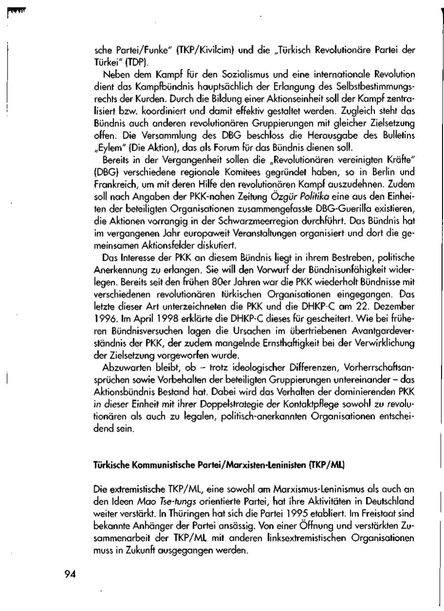 Seite 96 des Verfassungsschutzbericht 1998 Thüringen