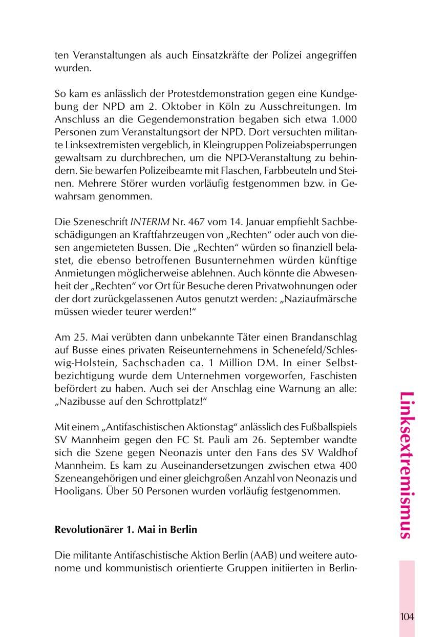 Seite 104 des Verfassungsschutzbericht 1999 Thüringen