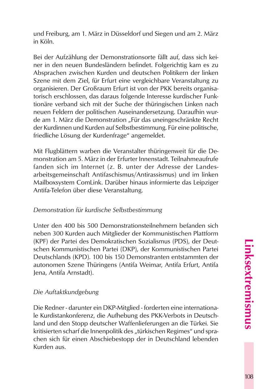 Seite 108 des Verfassungsschutzbericht 1999 Thüringen