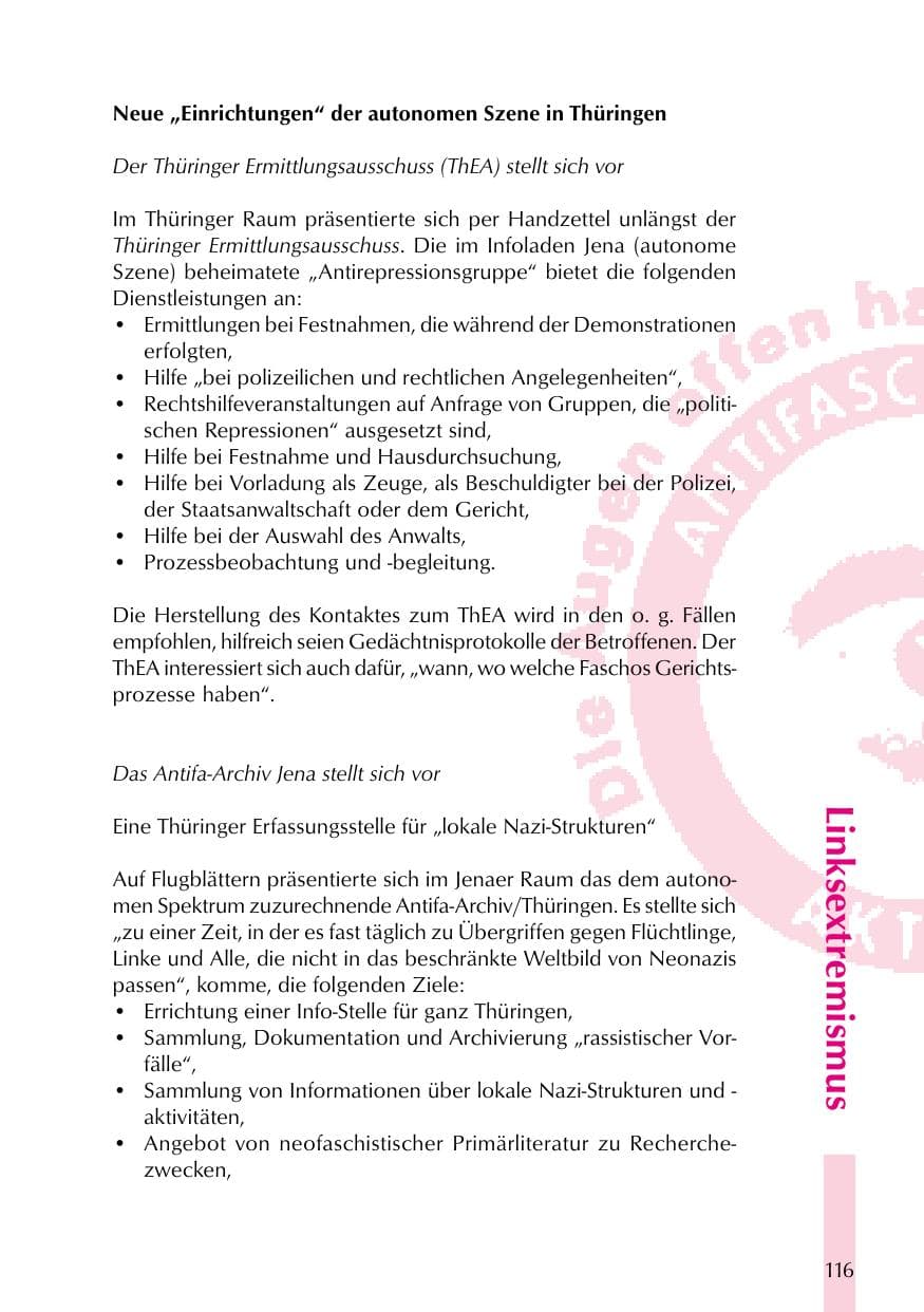 Seite 116 des Verfassungsschutzbericht 1999 Thüringen