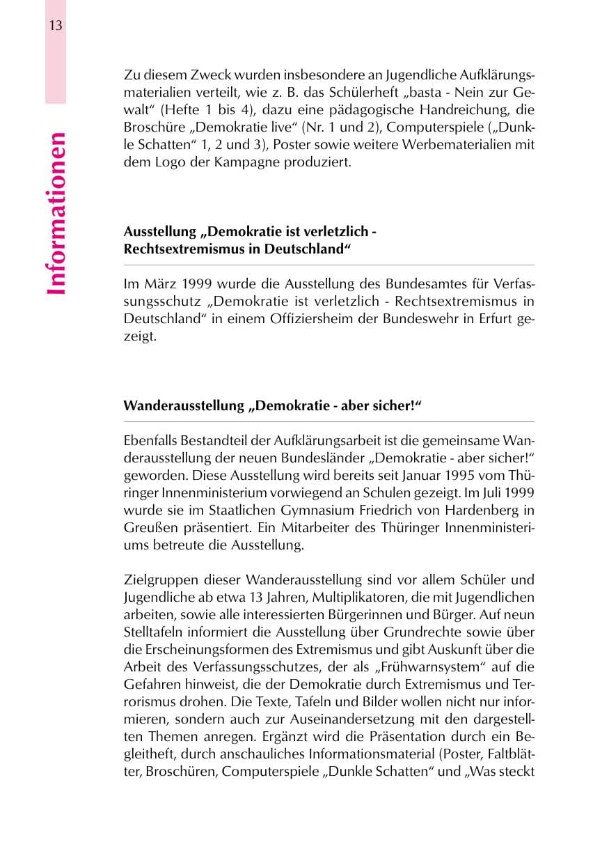 Seite 13 des Verfassungsschutzbericht 1999 Thüringen