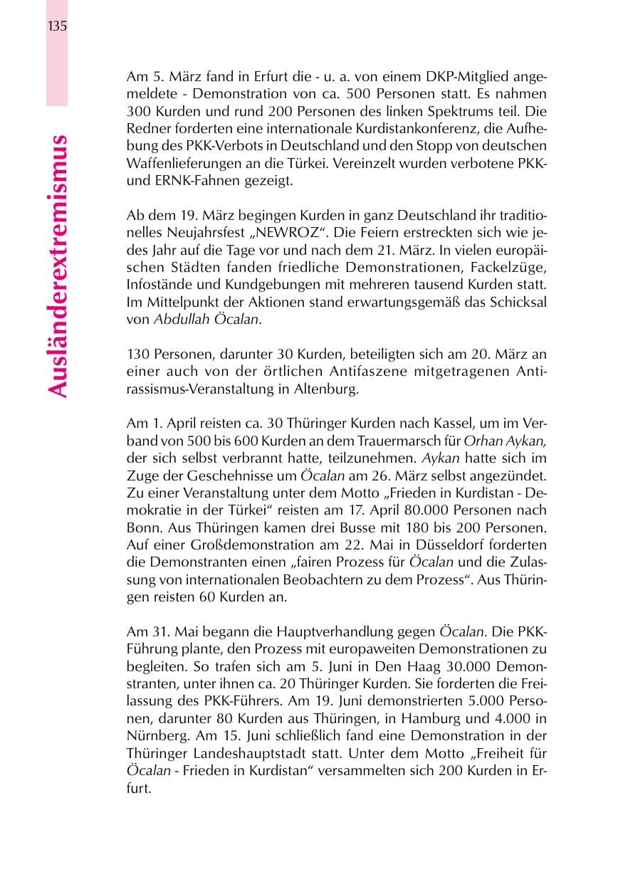 Seite 135 des Verfassungsschutzbericht 1999 Thüringen
