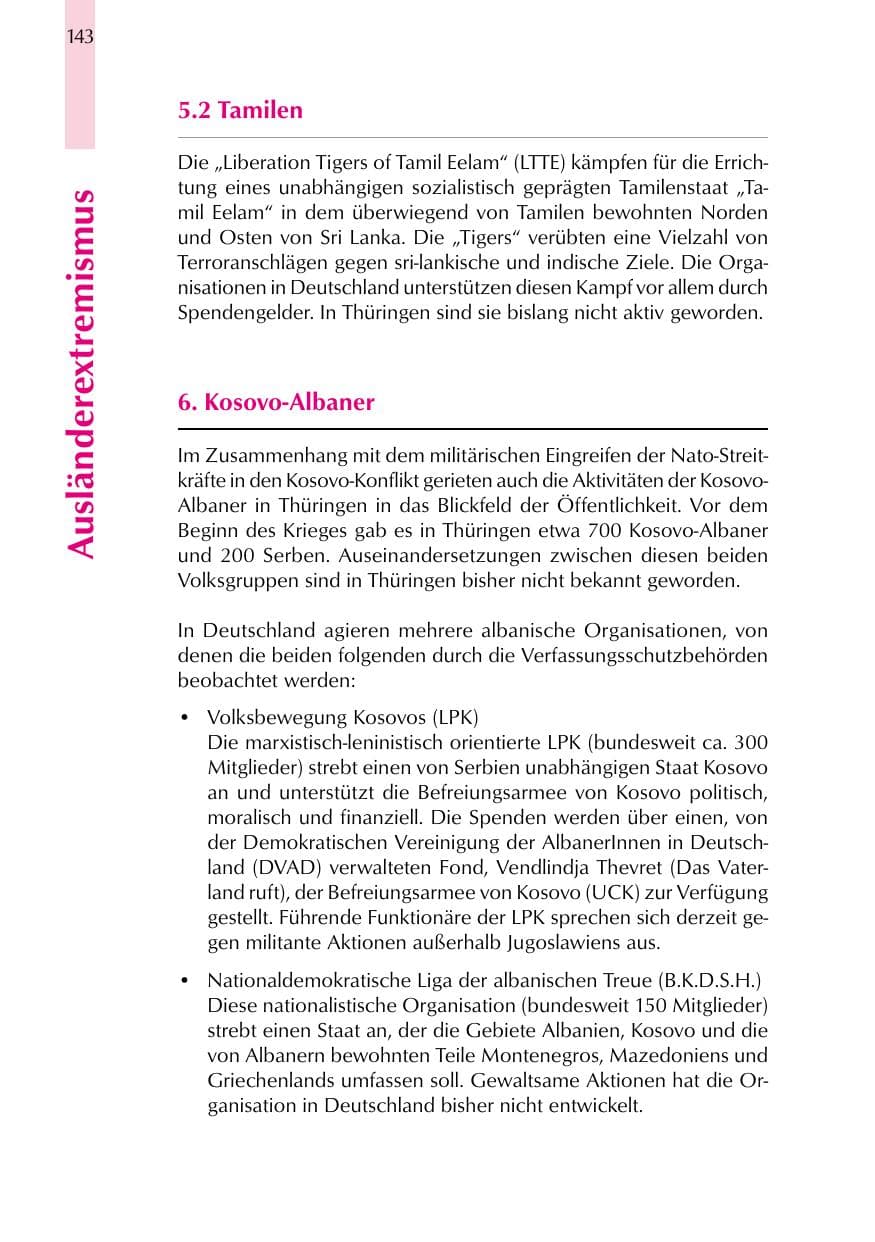 Seite 143 des Verfassungsschutzbericht 1999 Thüringen