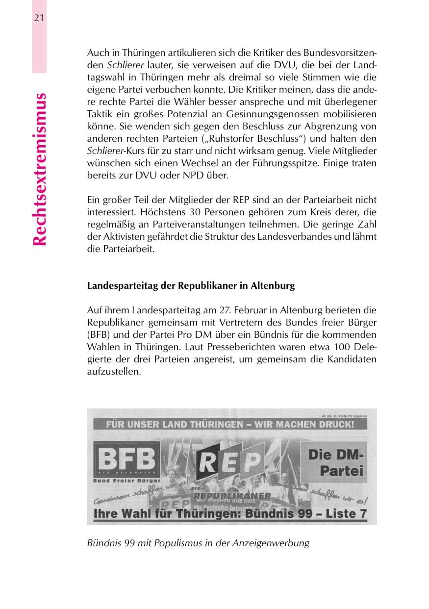 Seite 21 des Verfassungsschutzbericht 1999 Thüringen